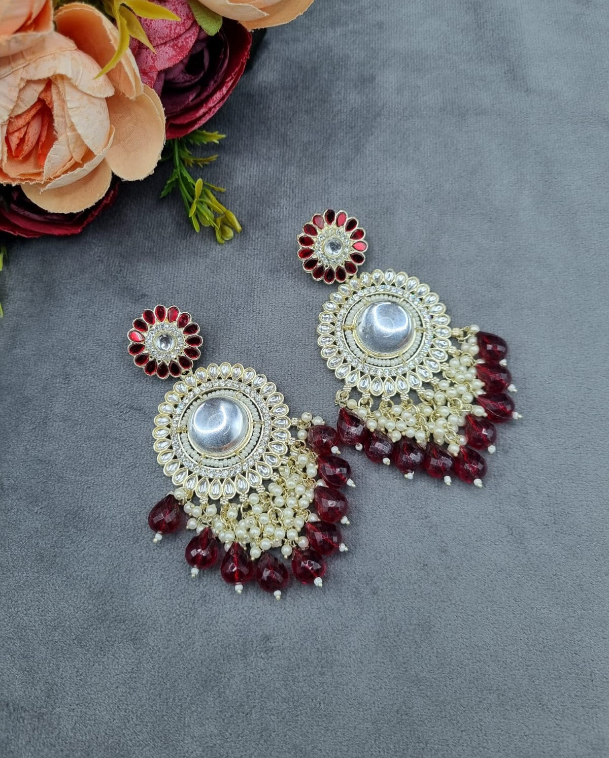 Floral Mirror Drop Statement Earrings