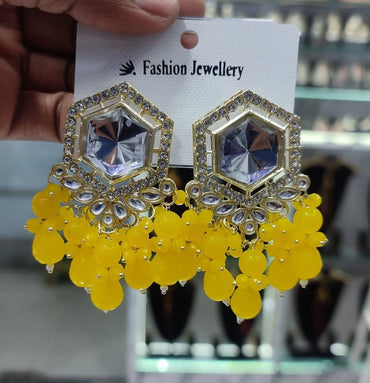 Traditional Hexagon Kundan Earrings Gold Plated Earrings for Woman Dangles