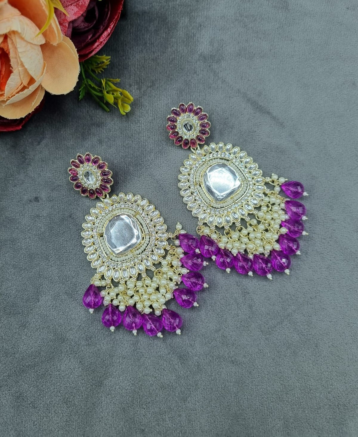 Ethnic Teardrop Mirror Statement Earrings with Beaded Accents