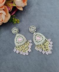 Geometric Stud Drop Earrings with Pearl and Bead Fringe