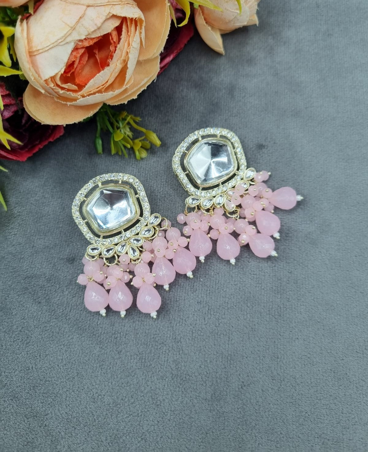 Hexagonal Mirror Ethnic Statement Tops with Teardrop Drops