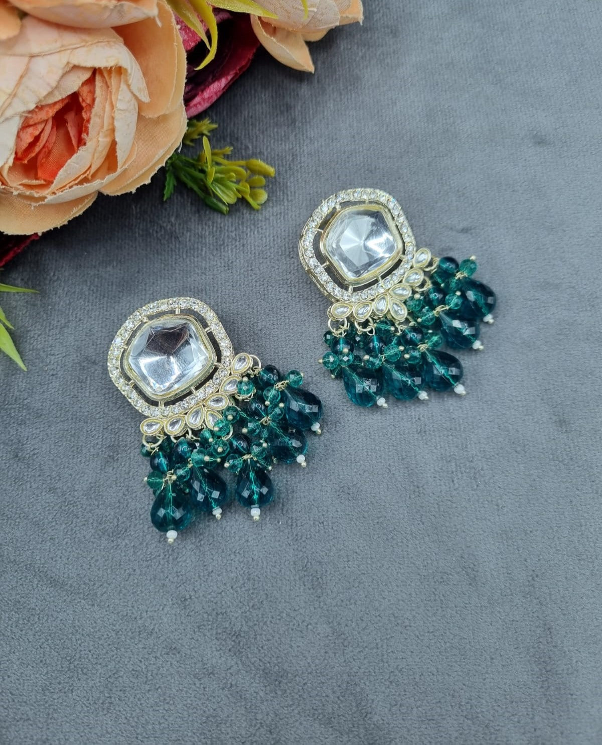 Hexagonal Mirror Ethnic Statement Tops with Teardrop Drops