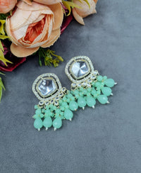 Hexagonal Mirror Ethnic Statement Tops with Teardrop Drops