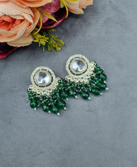 Circular Mirror Stud Earrings with Faceted Crystal Fringe