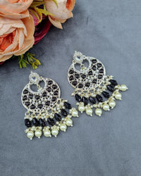 Handcrafted Chandbali Earrings with Faux Pearl & Bead Drops