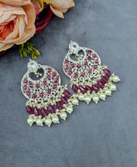 Handcrafted Chandbali Earrings with Faux Pearl & Bead Drops