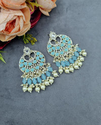 Handcrafted Chandbali Earrings with Faux Pearl & Bead Drops
