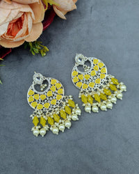 Handcrafted Chandbali Earrings with Faux Pearl & Bead Drops
