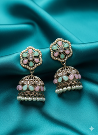 Antique Gold Ethnic Jhumki with Pearl Bead Fringe