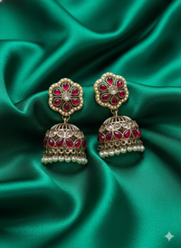 Antique Gold Ethnic Jhumki with Pearl Bead Fringe