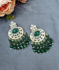 Statement Chandbali Dangle Earrings with Crystal Accents & Faceted Bead Drops