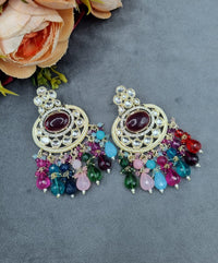 Statement Chandbali Dangle Earrings with Crystal Accents & Faceted Bead Drops