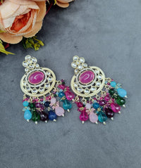 Statement Chandbali Dangle Earrings with Crystal Accents & Faceted Bead Drops