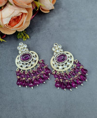Statement Chandbali Dangle Earrings with Crystal Accents & Faceted Bead Drops