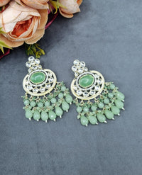 Statement Chandbali Dangle Earrings with Crystal Accents & Faceted Bead Drops