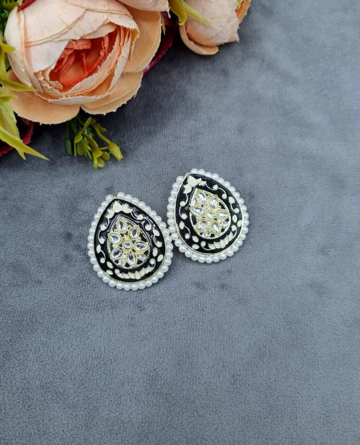 Elegant Meenakari Floral Teardrop Post Earrings