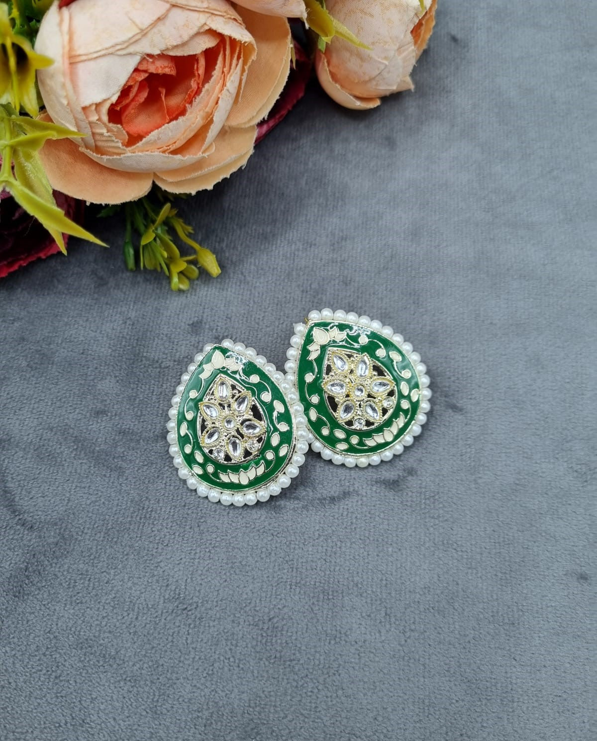 Elegant Meenakari Floral Teardrop Post Earrings