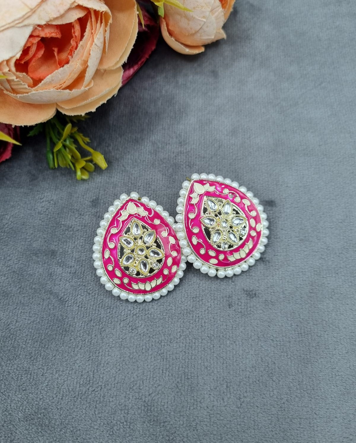 Elegant Meenakari Floral Teardrop Post Earrings