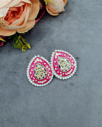 Elegant Meenakari Floral Teardrop Post Earrings