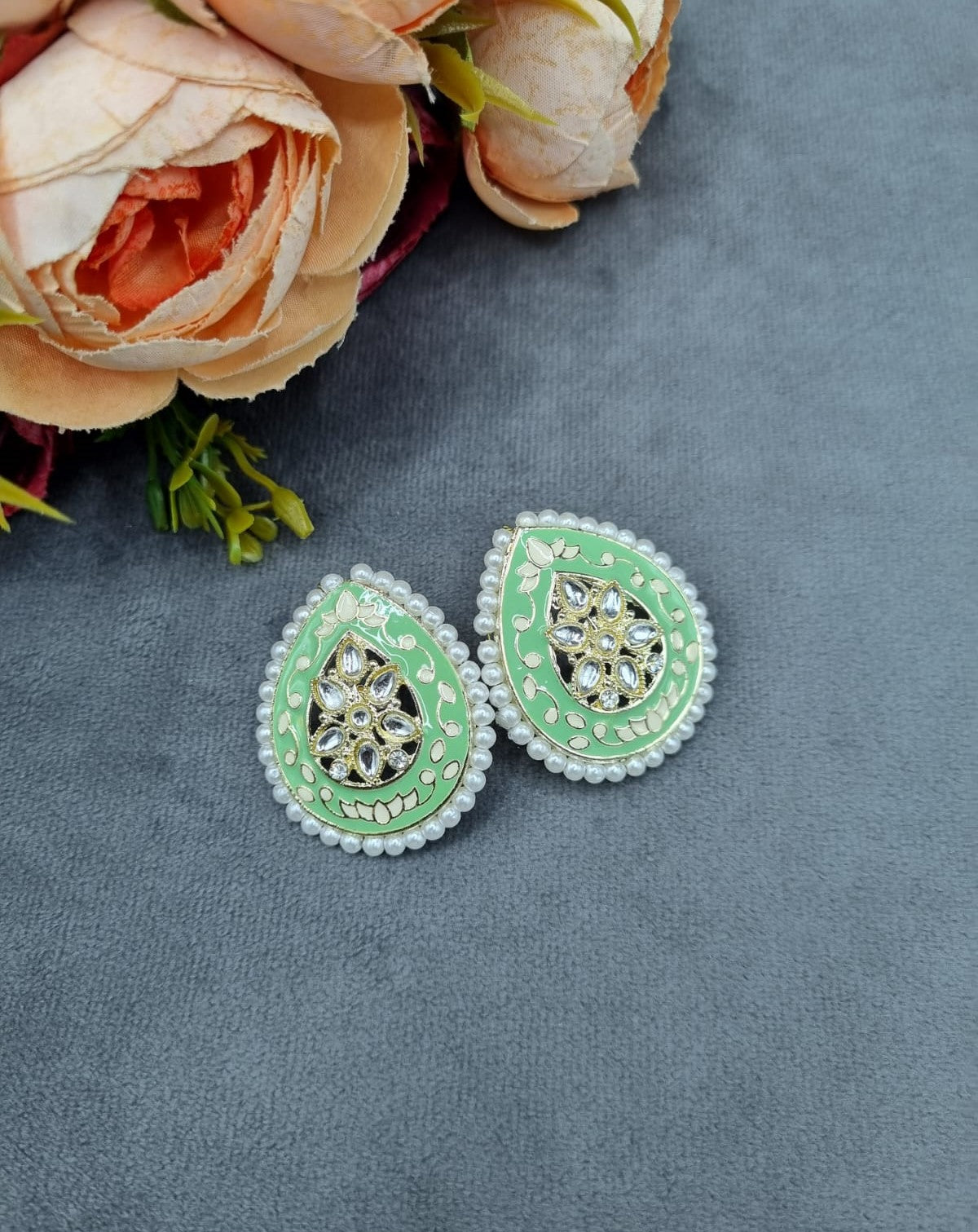 Elegant Meenakari Floral Teardrop Post Earrings