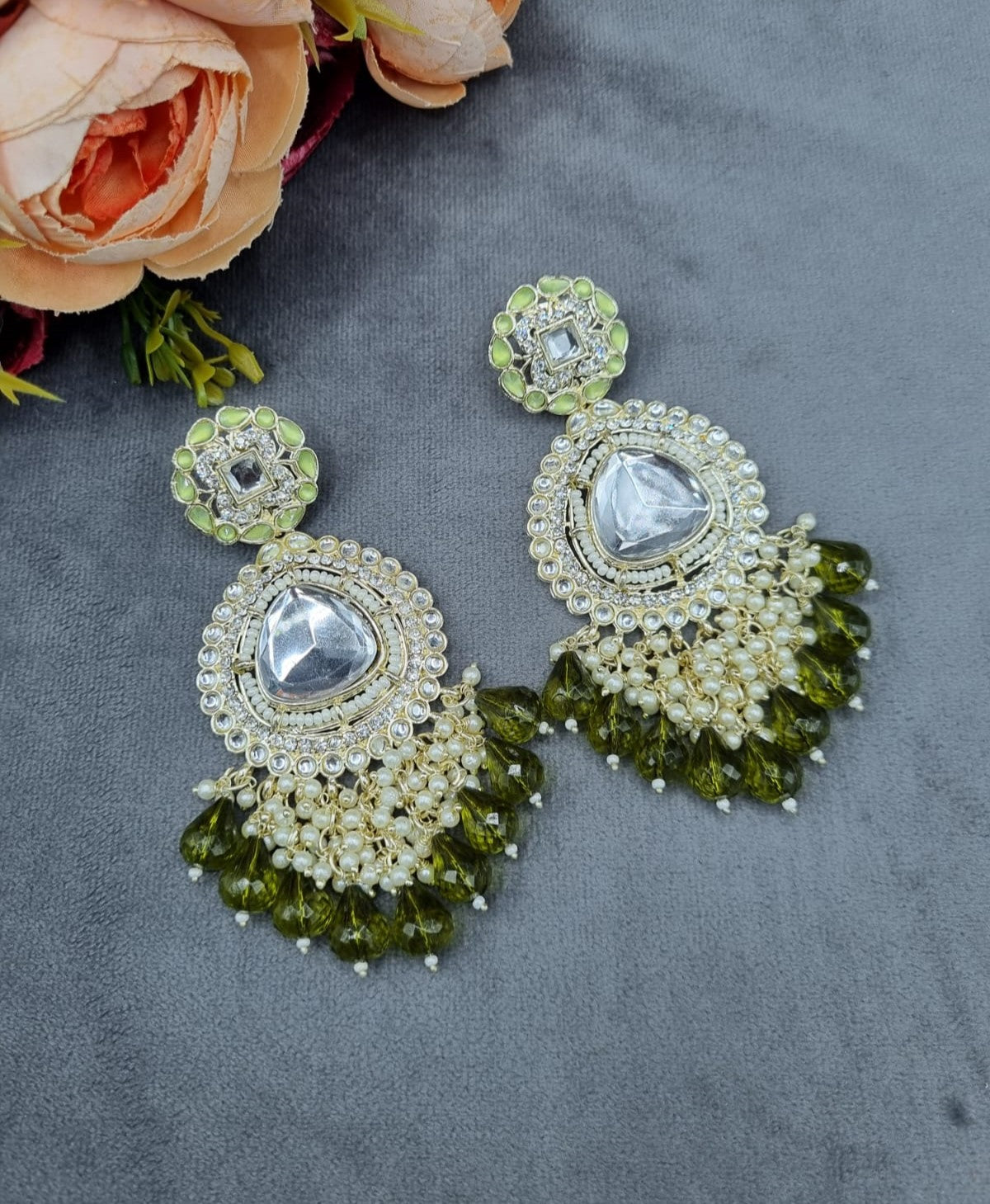 Traditional Festive Dangler Earrings with Cluster Beads & Crystal Accents