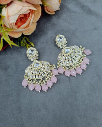 Fan-Shaped Mirror-Work Statement Earrings with Teardrop Drops