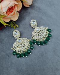 Fan-Shaped Mirror-Work Statement Earrings with Teardrop Drops