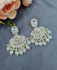 Fan-Shaped Mirror-Work Statement Earrings with Teardrop Drops