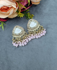 Elegant Textured Stone Ethnic Stud Earrings with Dangler Beads