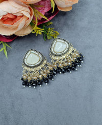 Elegant Textured Stone Ethnic Stud Earrings with Dangler Beads