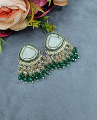 Elegant Textured Stone Ethnic Stud Earrings with Dangler Beads