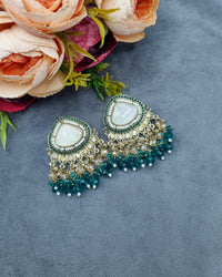 Elegant Textured Stone Ethnic Stud Earrings with Dangler Beads
