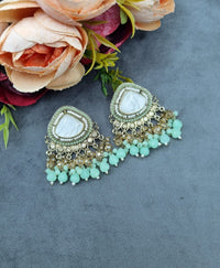 Elegant Textured Stone Ethnic Stud Earrings with Dangler Beads