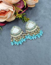 Elegant Textured Stone Ethnic Stud Earrings with Dangler Beads