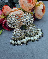 Statement Ethnic Jhumka Earrings with Beaded Pearl Fringe