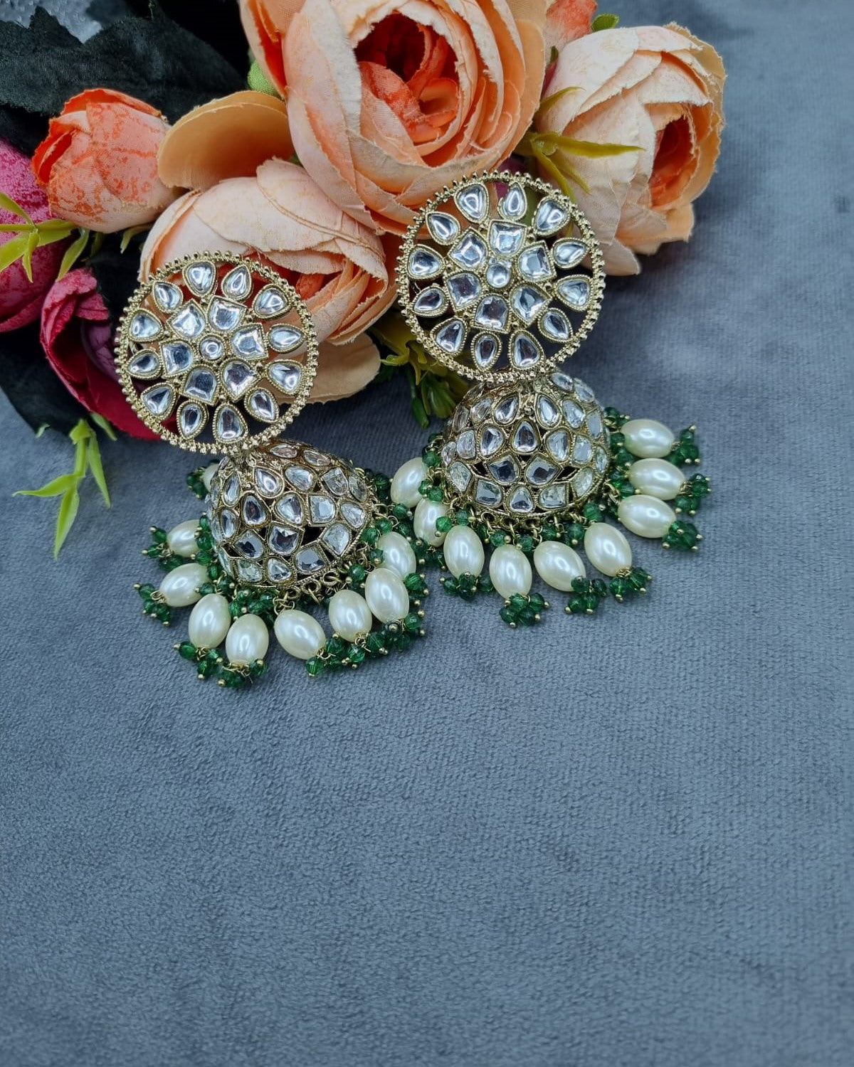 Statement Ethnic Jhumka Earrings with Beaded Pearl Fringe