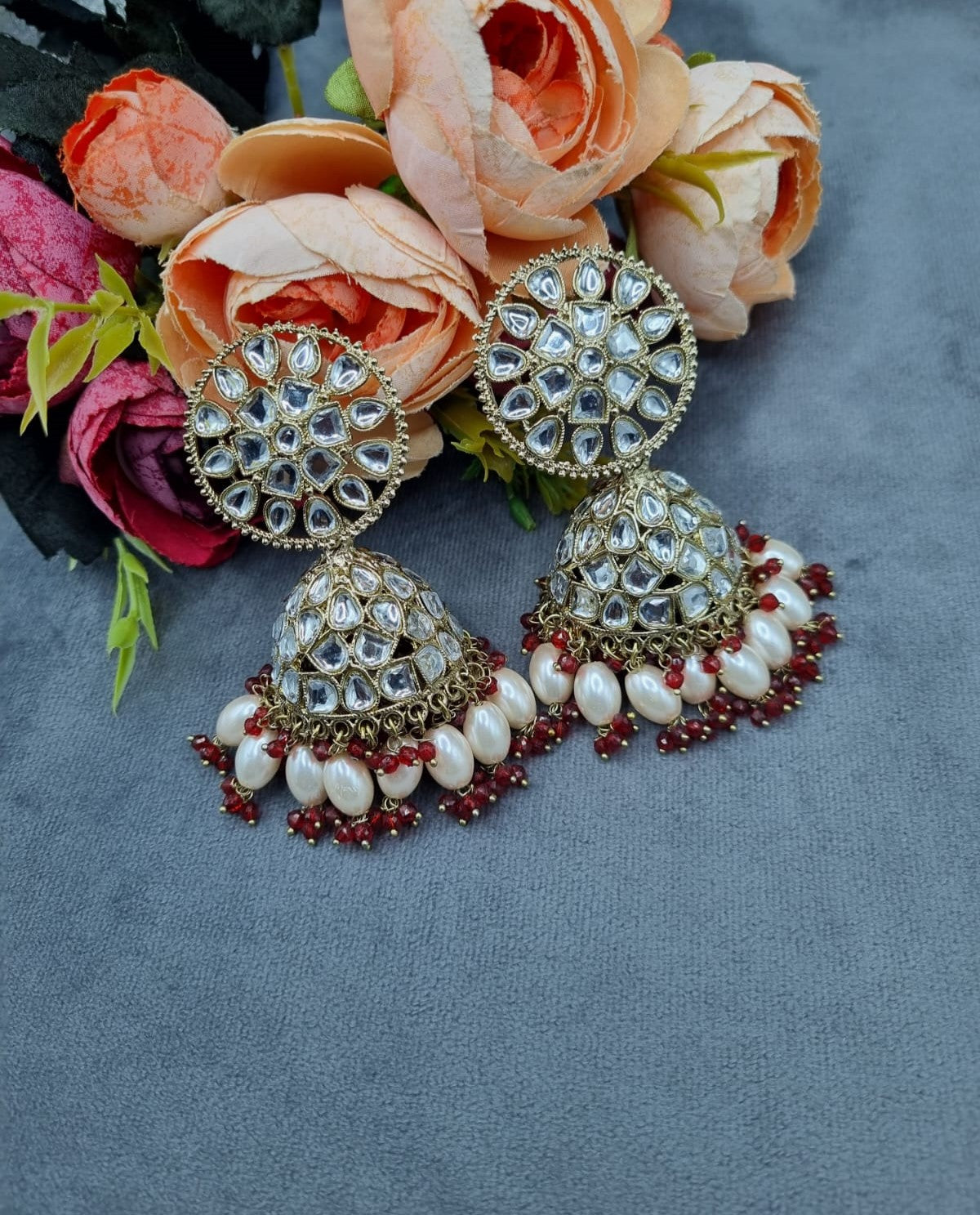 Statement Ethnic Jhumka Earrings with Beaded Pearl Fringe