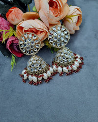 Statement Ethnic Jhumka Earrings with Beaded Pearl Fringe
