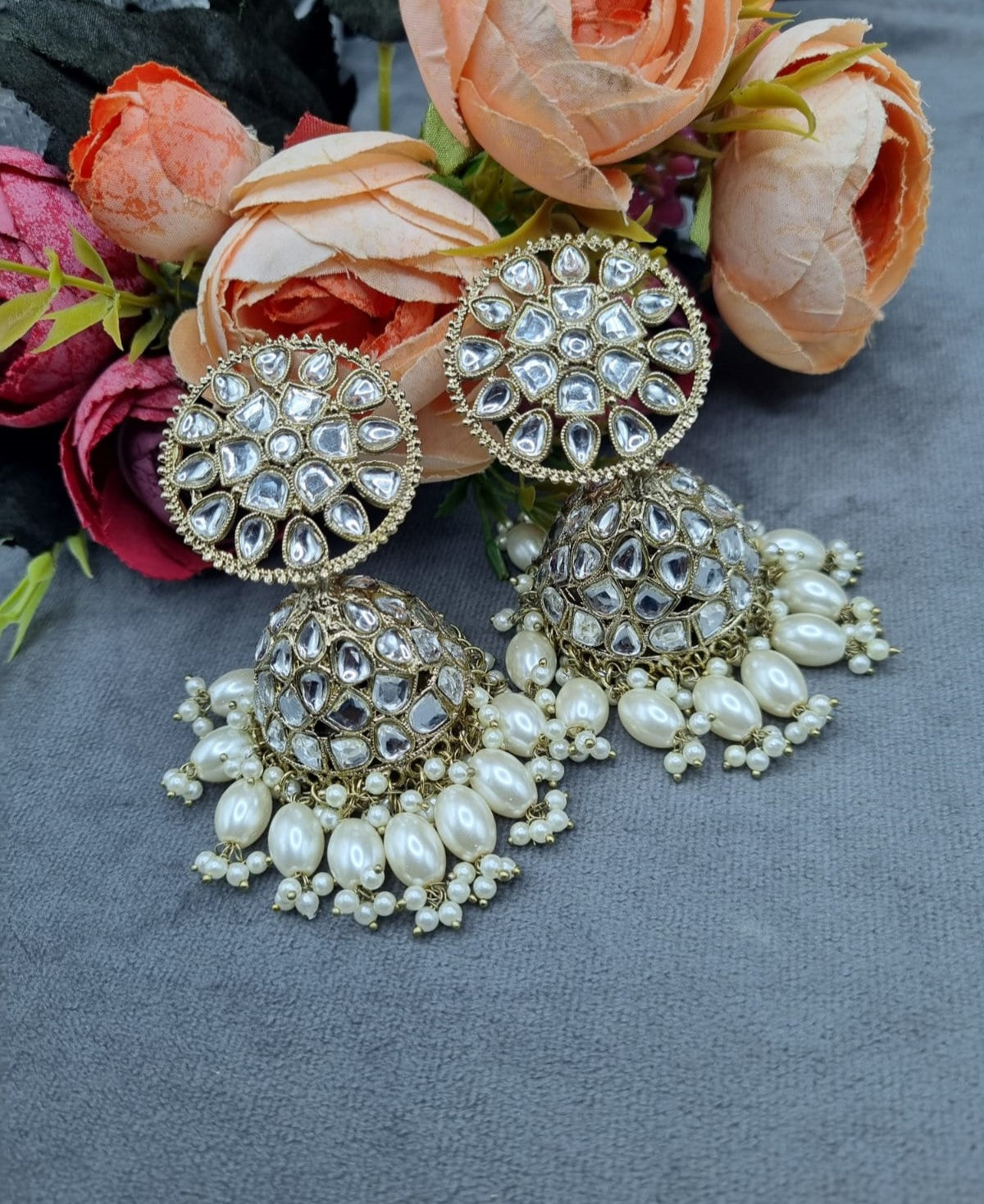 Statement Ethnic Jhumka Earrings with Beaded Pearl Fringe