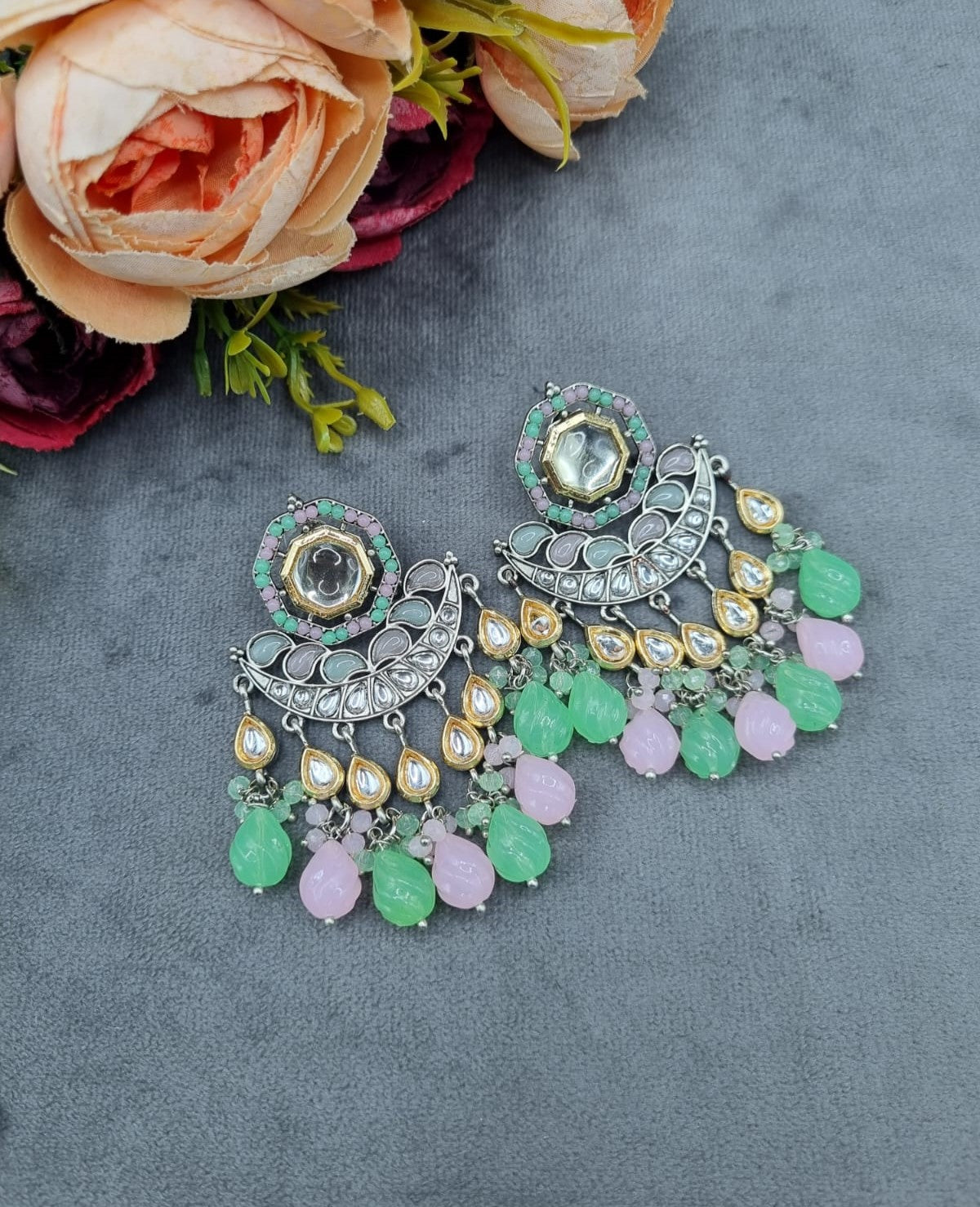 Mirror Work Ethnic Chandbali Drop Earrings