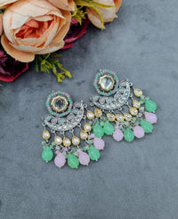 Mirror Work Ethnic Chandbali Drop Earrings