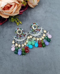 Mirror Work Ethnic Chandbali Drop Earrings