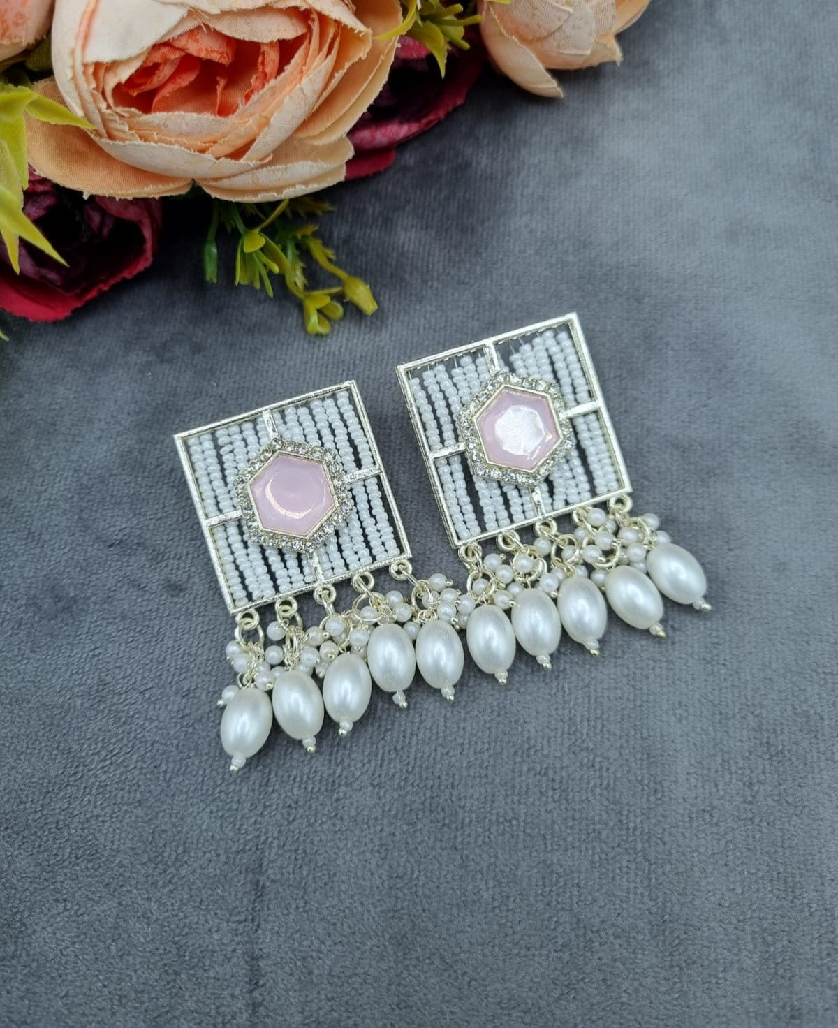 Contemporary Square Stone Studded Statement Earrings