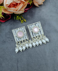 Contemporary Square Stone Studded Statement Earrings