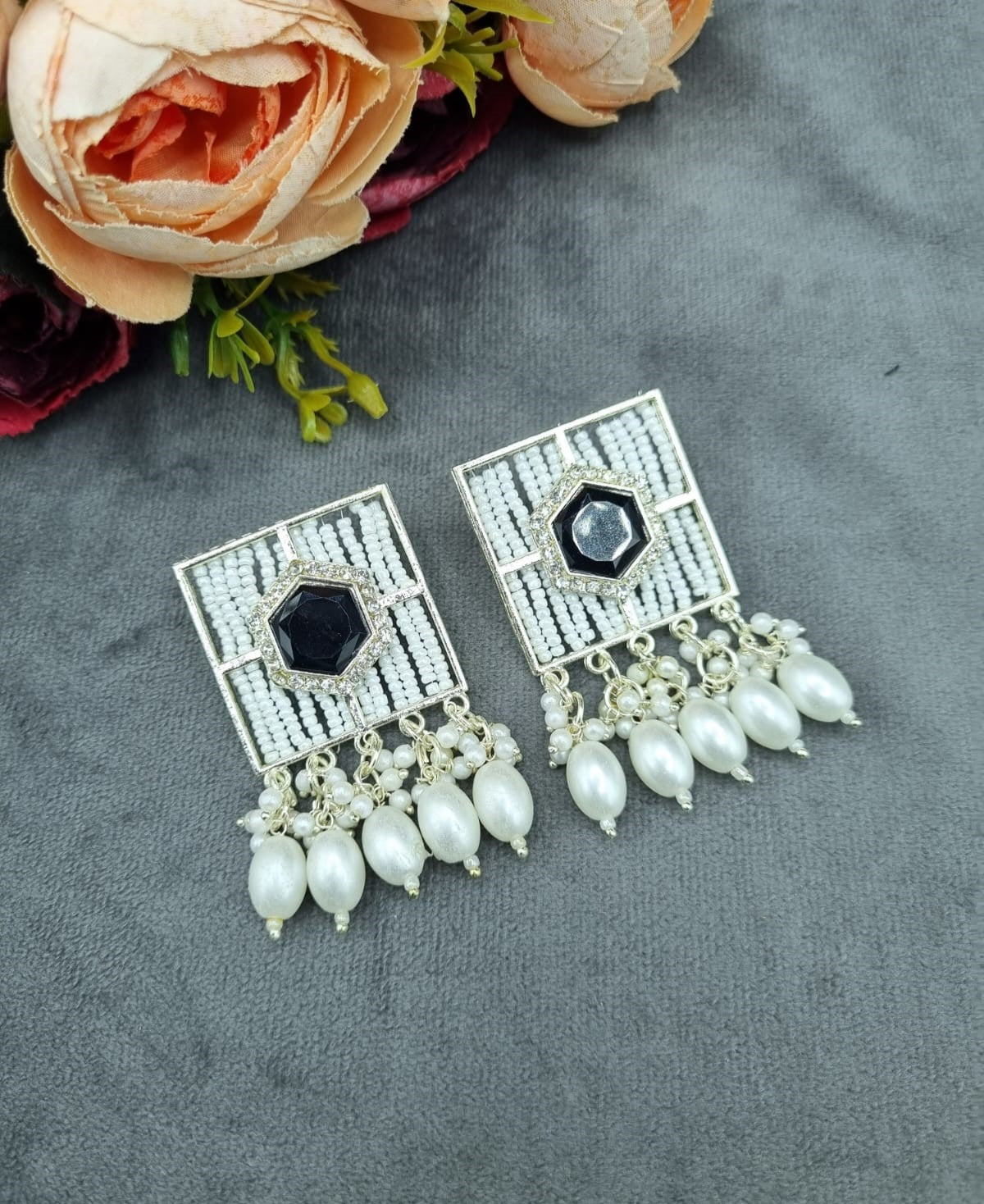 Contemporary Square Stone Studded Statement Earrings