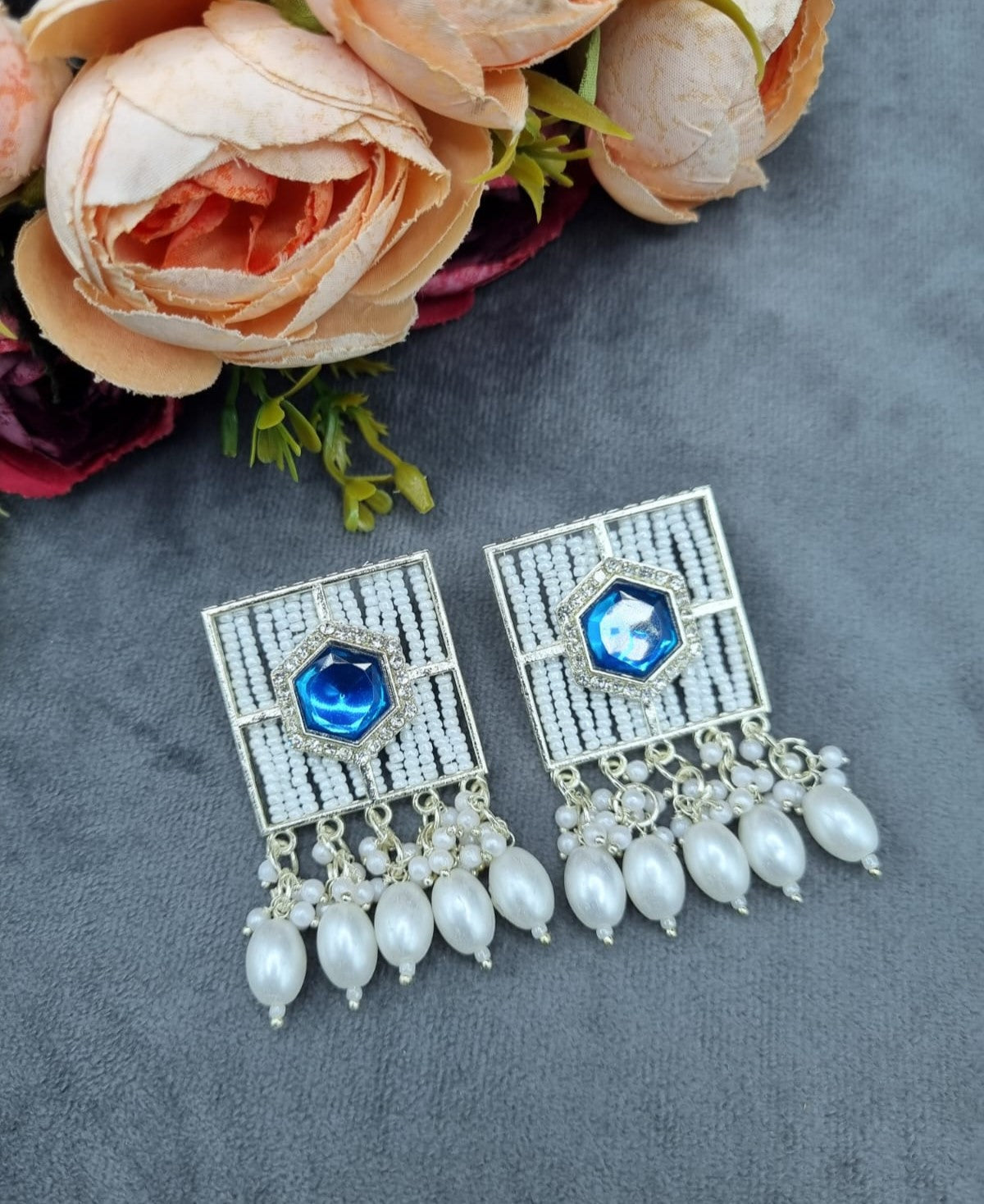 Contemporary Square Stone Studded Statement Earrings