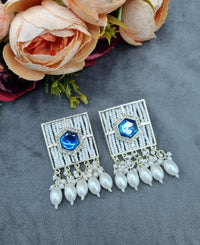 Contemporary Square Stone Studded Statement Earrings