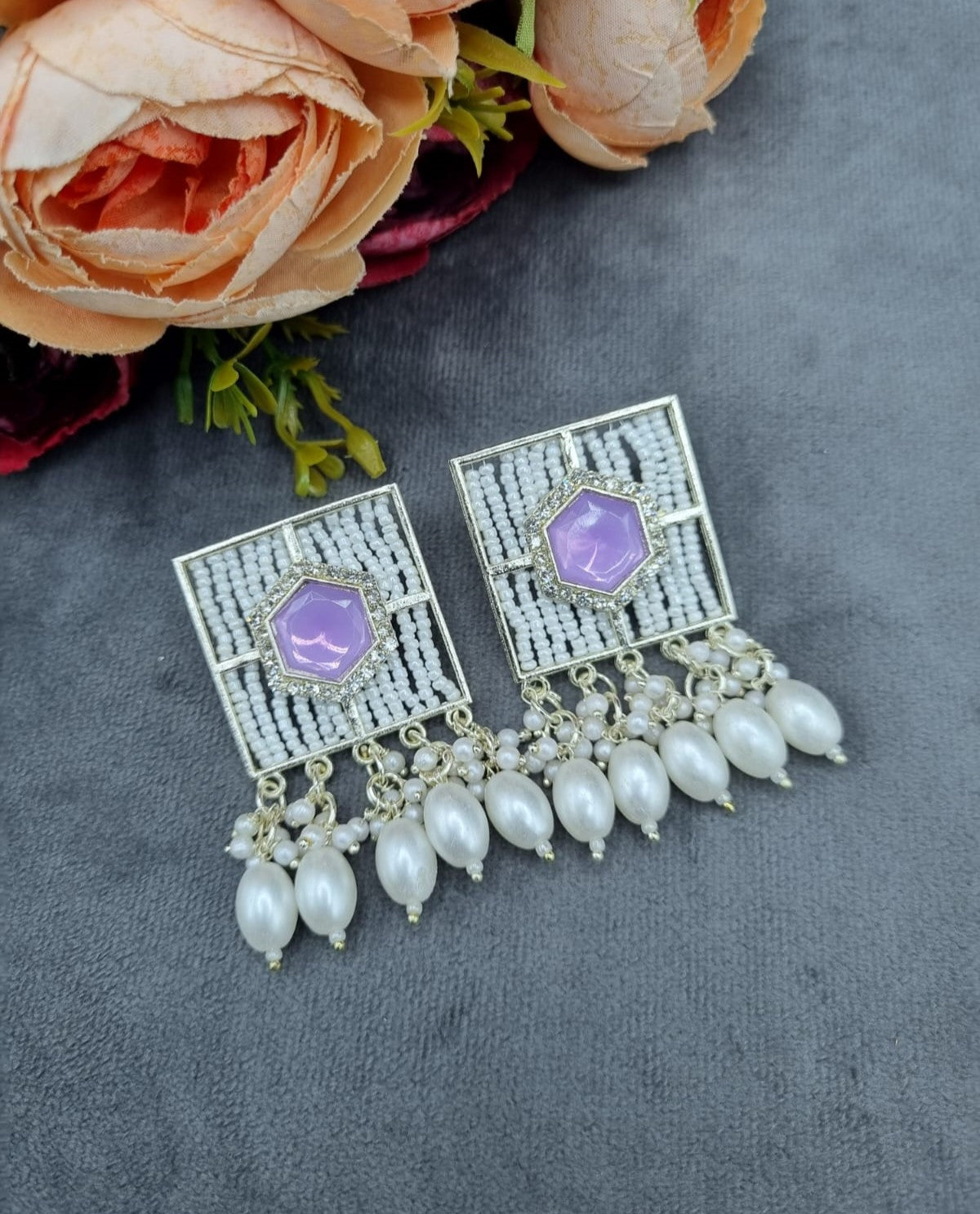Contemporary Square Stone Studded Statement Earrings