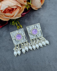 Contemporary Square Stone Studded Statement Earrings