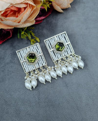Contemporary Square Stone Studded Statement Earrings